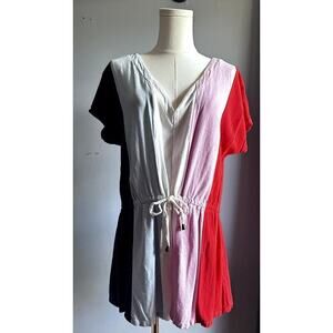 entro Colorblock V-Neck Drawstring Romper in Black, White, Pink, Red